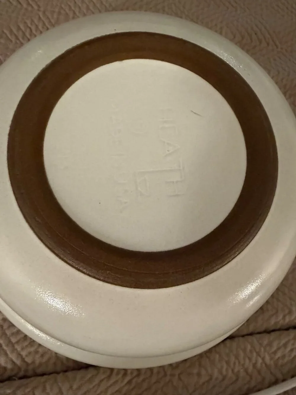 Heath Ceramics Medium Covered Serving Dish Brown Rim Cream Handmade USA